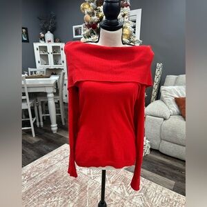 Banana Republic Italian Yarn Cashmere Sweater Off Shoulder Cowl Neck Wool Red S